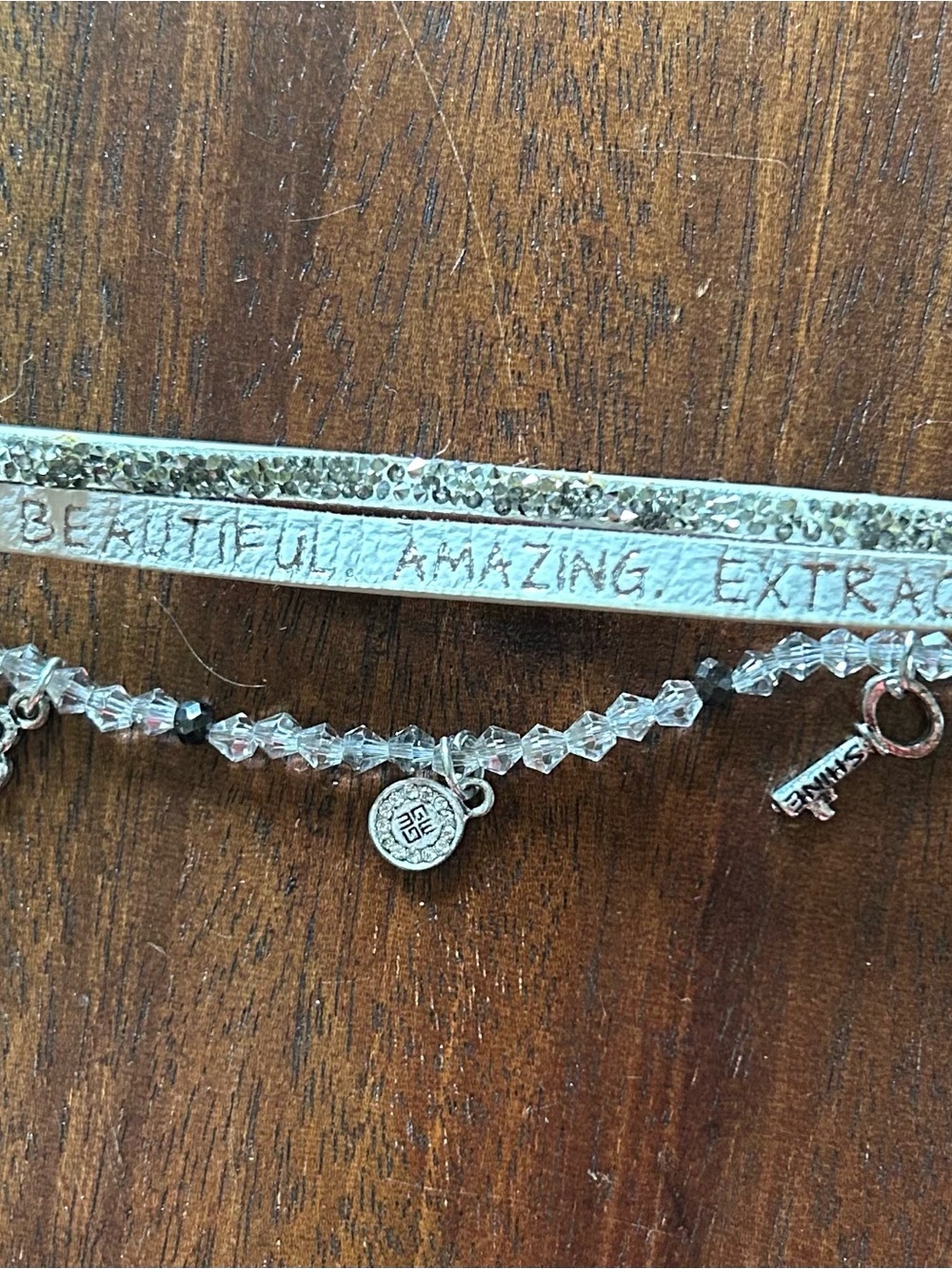 Leather Beaded Bracelet with Words of Encouragement